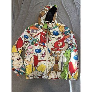 Members Only x Nickelodeon Windbreaker Jacket Hooded Adult sz M Rugrats Stimpy